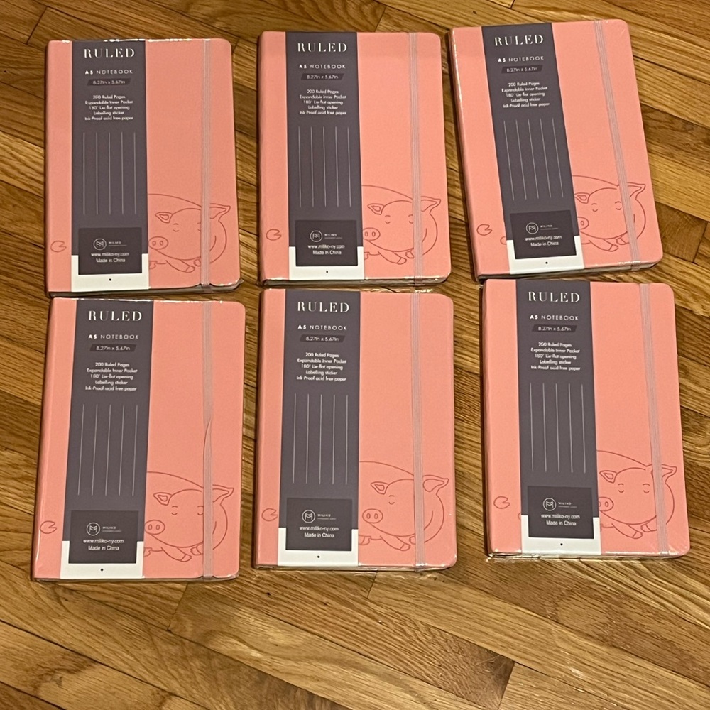 6 PCS The Pink Piggy A5 Soft Touch Cover Banded Ruled Journal-100 Sheet